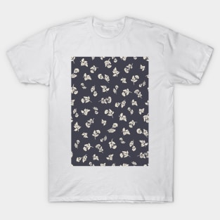 Cream Ditsy Hemlock Print on Charcoal Grey -  Floral Repeat Pattern T-Shirt